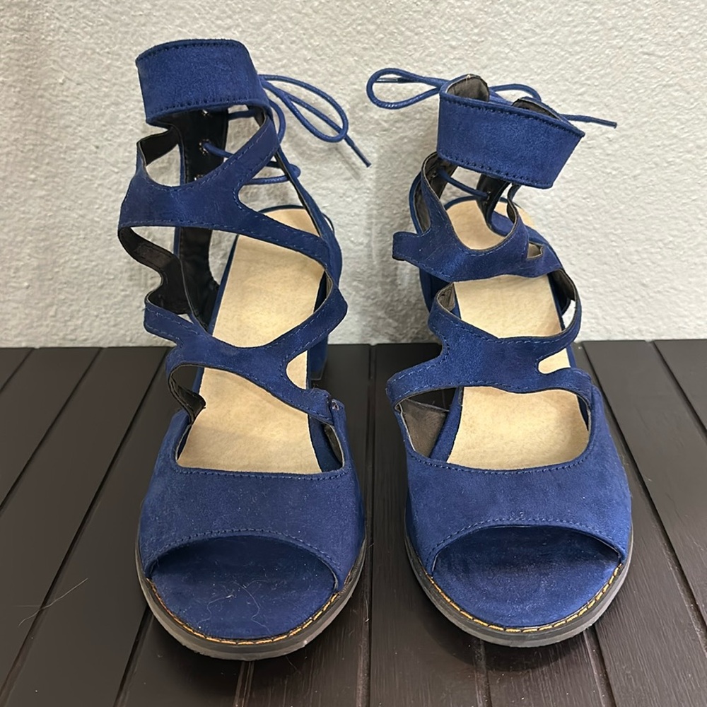BLUE SUEDE STRAPPY HEELS